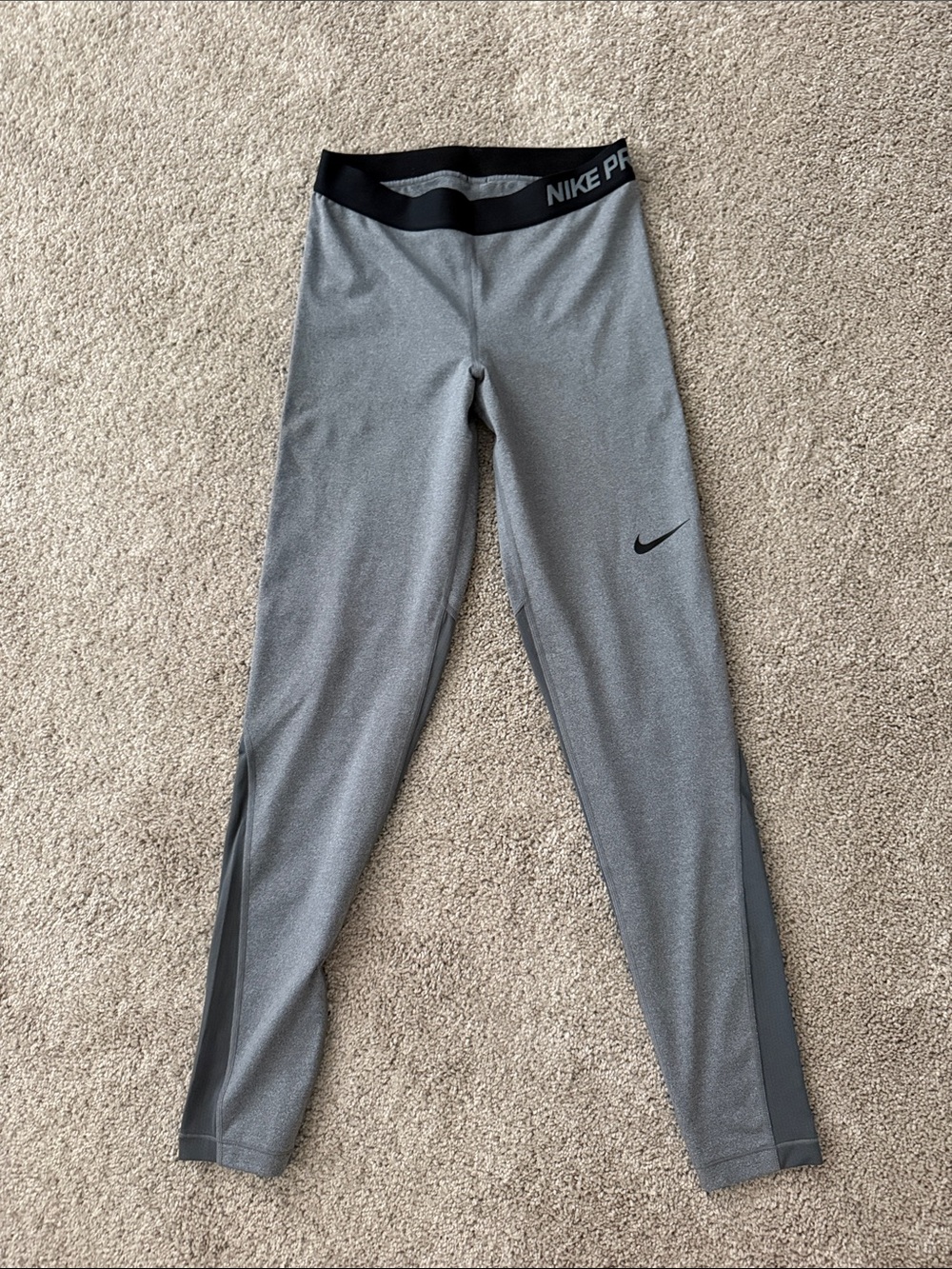 Nike Gray Girls' Performance Leggings with Black Waistband
